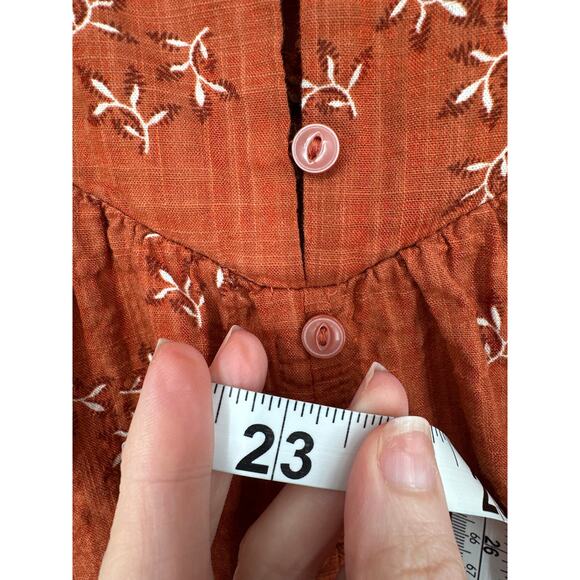 Ana Top Womens XL Orange Rust Floral Flowy Cottage Button Bohemian Long Sleeve - Picture 7 of 7